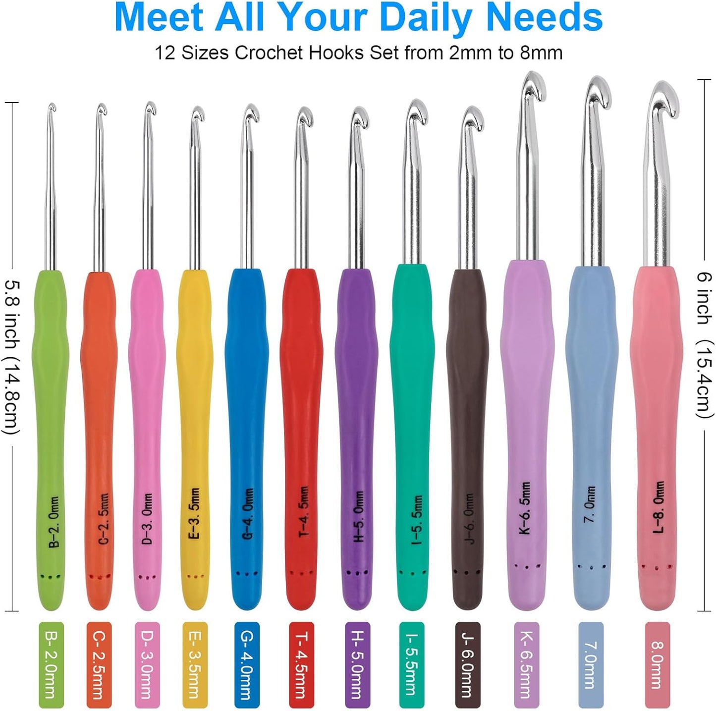 Crochet Hooks 12 Sizes Crochet Hook Set, 51 Pack Yarn Crochet Kit for Beginners, Ergonomic Handles for Arthritic Hands