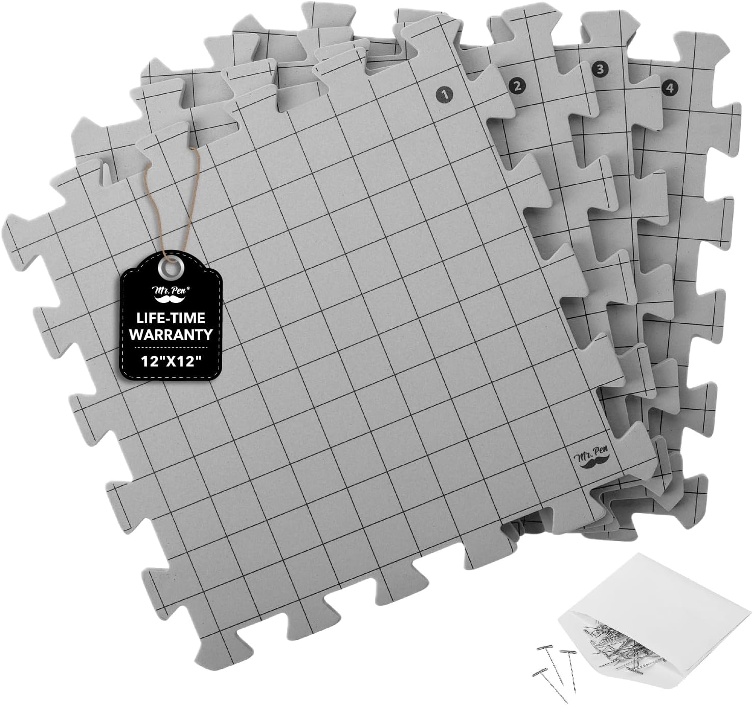 Interlocking Blocking Mats, 12”X12”, 4 Pack, Blocking Mats for Knitting & Crochet Projects with 50 T-Pins