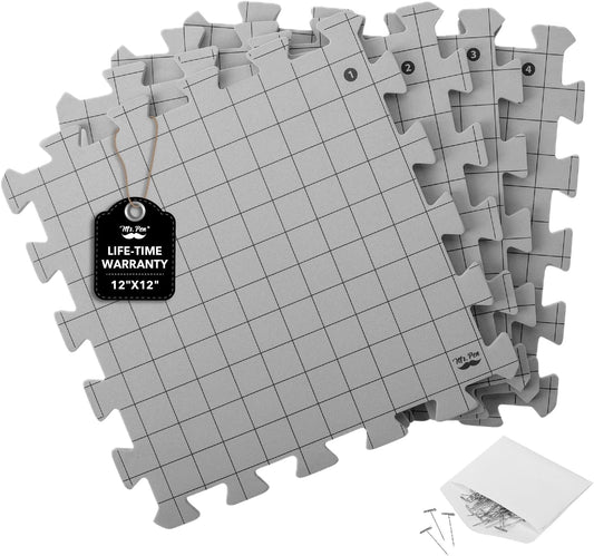 Interlocking Blocking Mats, 12”X12”, 4 Pack, Blocking Mats for Knitting & Crochet Projects with 50 T-Pins