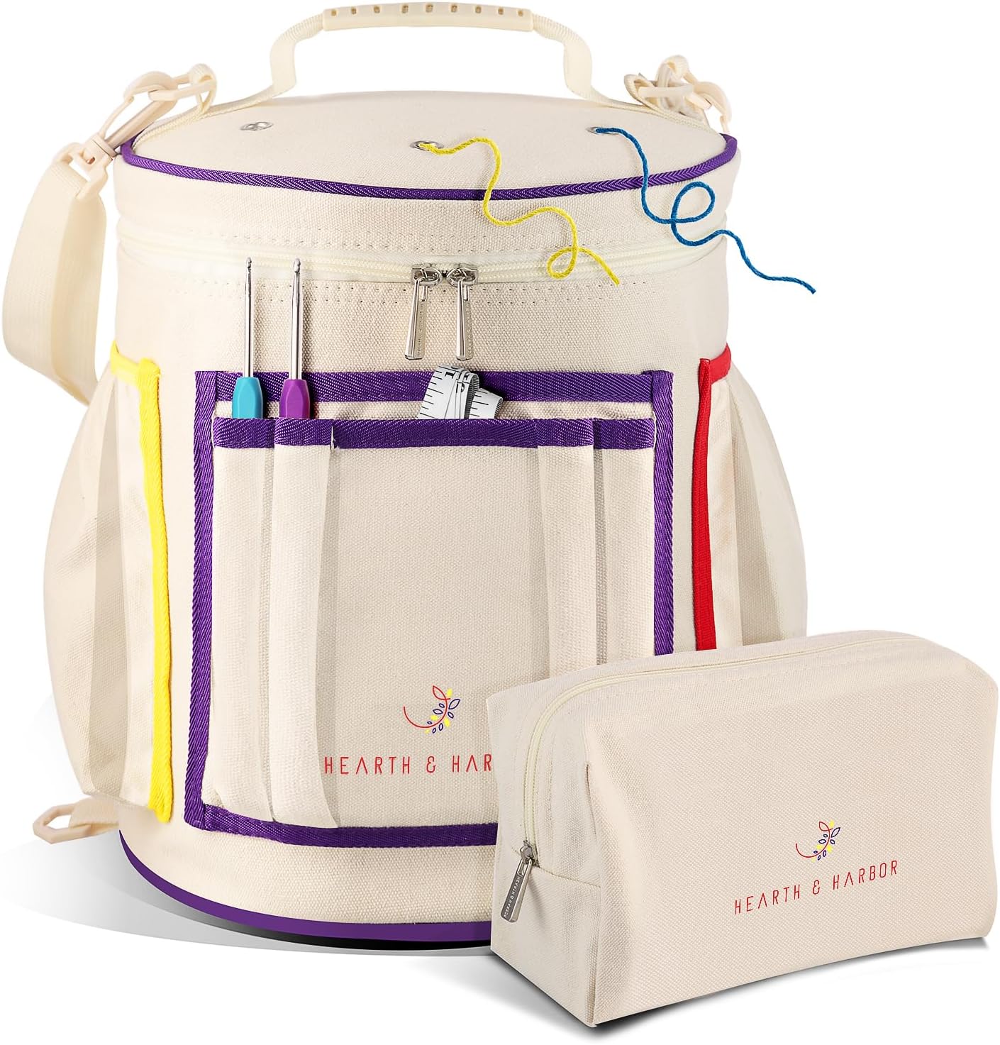 Crochet Bag Organizer – Durable Knitting/Crochet Bag, Yarn Organizer for Accessories and Supplies, Canvas Yarn Bag Organizer with Accessories Case