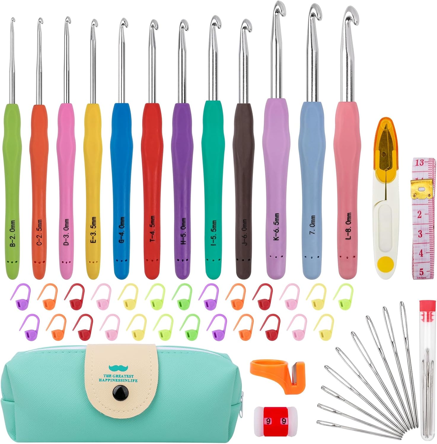 Crochet Hooks 12 Sizes Crochet Hook Set, 51 Pack Yarn Crochet Kit for Beginners, Ergonomic Handles for Arthritic Hands
