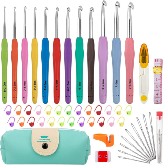Crochet Hooks 12 Sizes Crochet Hook Set, 51 Pack Yarn Crochet Kit for Beginners, Ergonomic Handles for Arthritic Hands