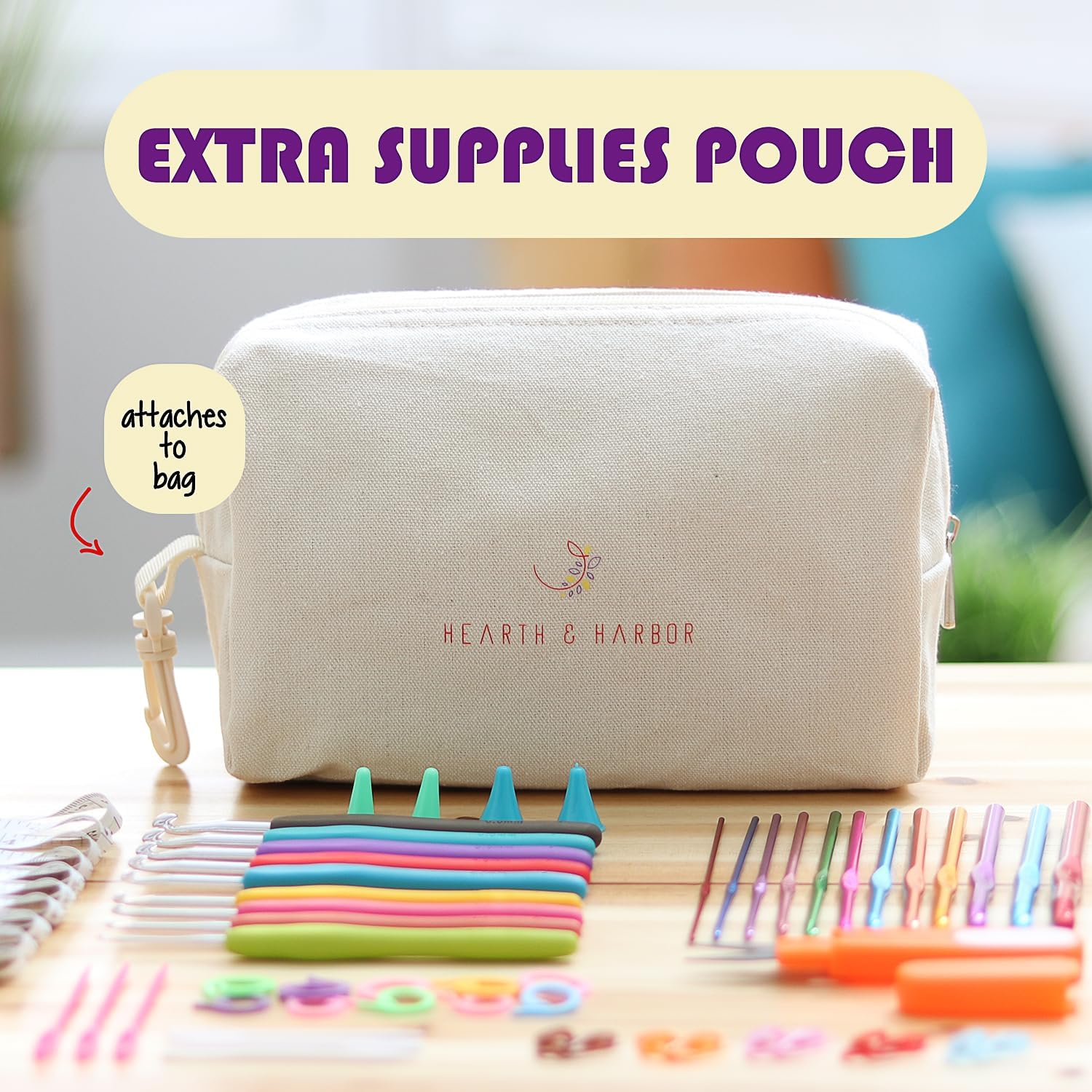 Crochet Bag Organizer – Durable Knitting/Crochet Bag, Yarn Organizer for Accessories and Supplies, Canvas Yarn Bag Organizer with Accessories Case
