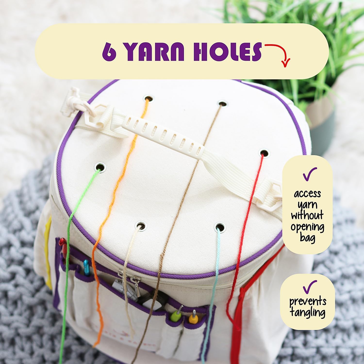Crochet Bag Organizer – Durable Knitting/Crochet Bag, Yarn Organizer for Accessories and Supplies, Canvas Yarn Bag Organizer with Accessories Case