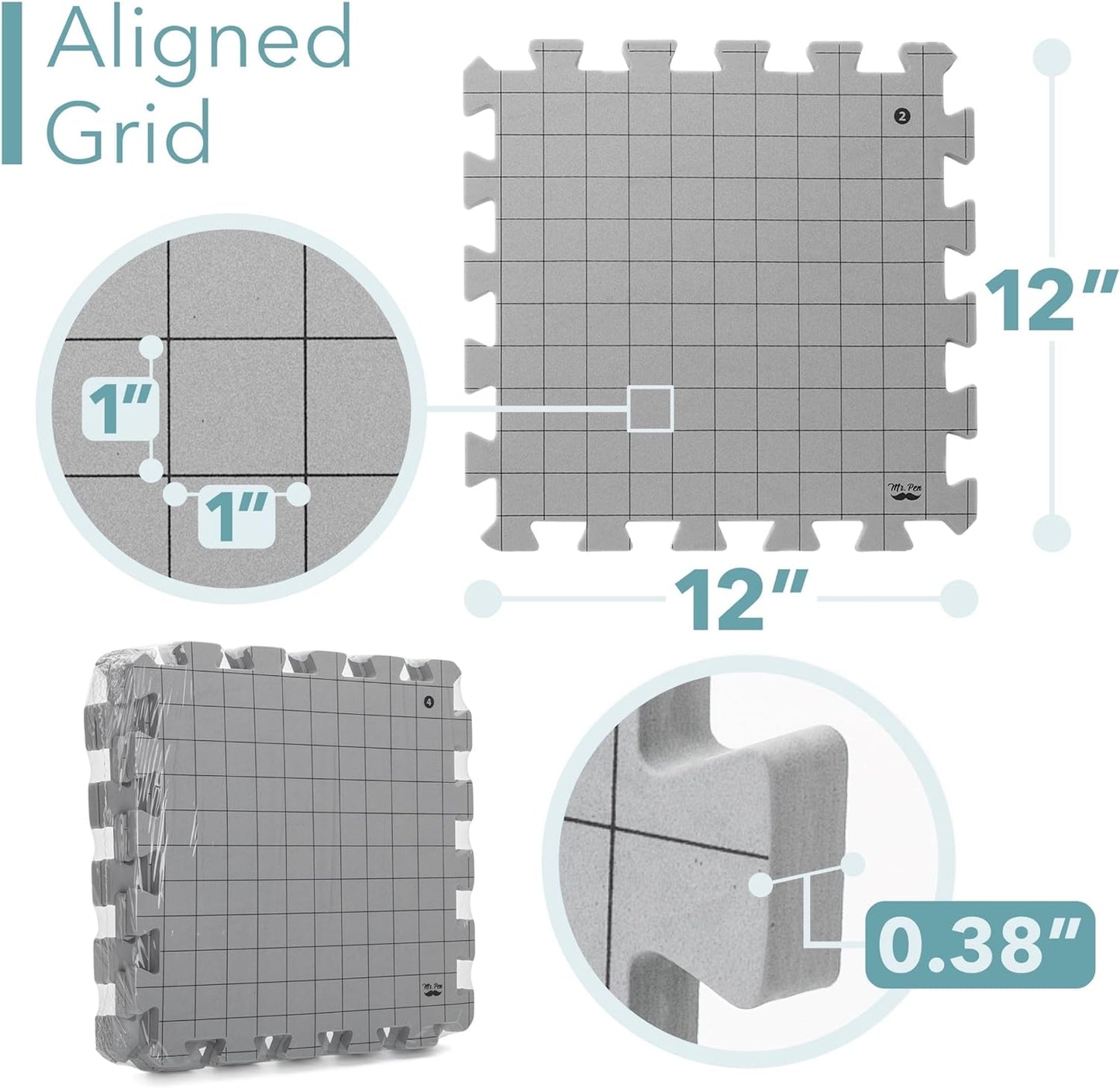 Interlocking Blocking Mats, 12”X12”, 4 Pack, Blocking Mats for Knitting & Crochet Projects with 50 T-Pins