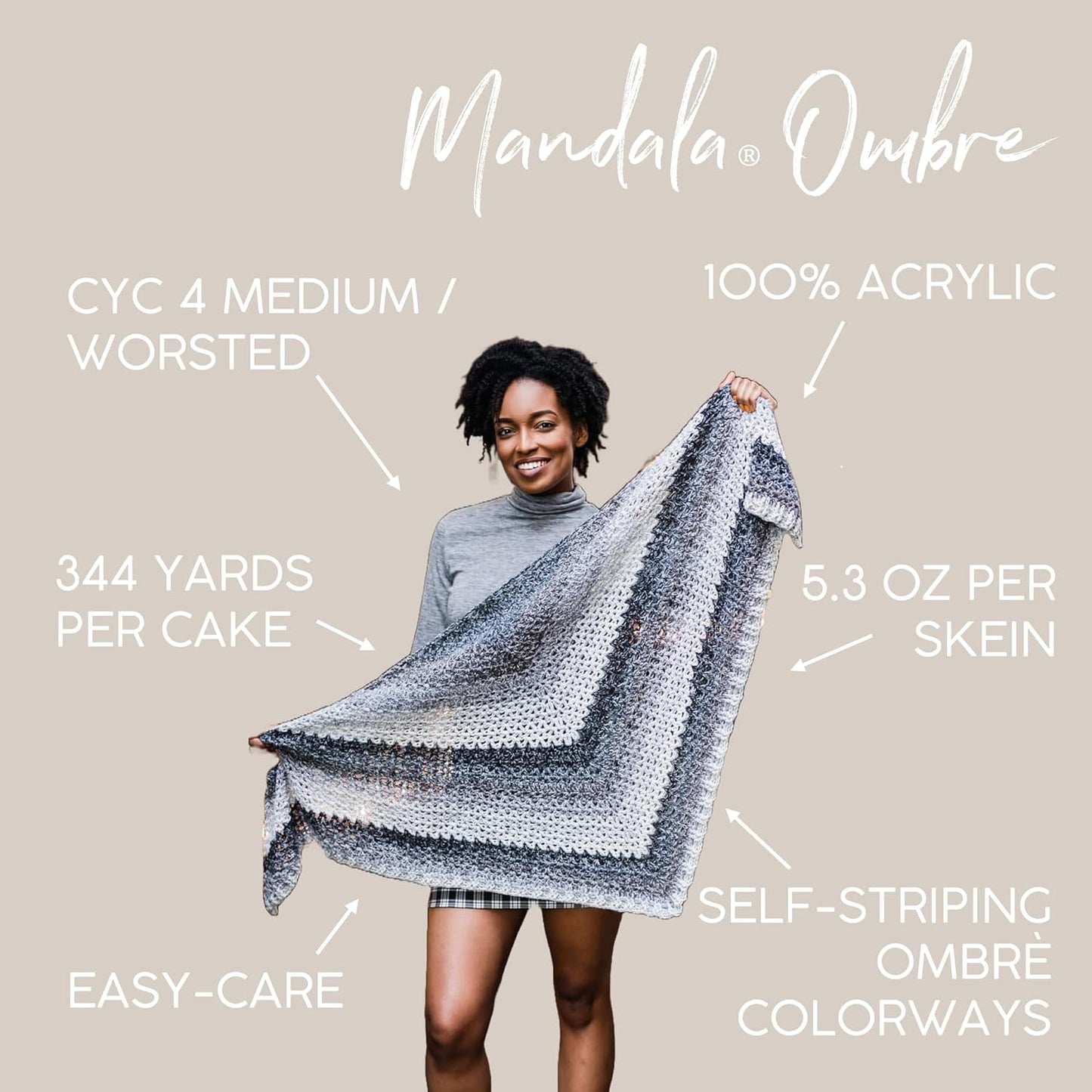 Mandala Ombré Yarn with Vibrant Colors, Soft Yarn for Crocheting and Knitting, Balance, 1-Pack