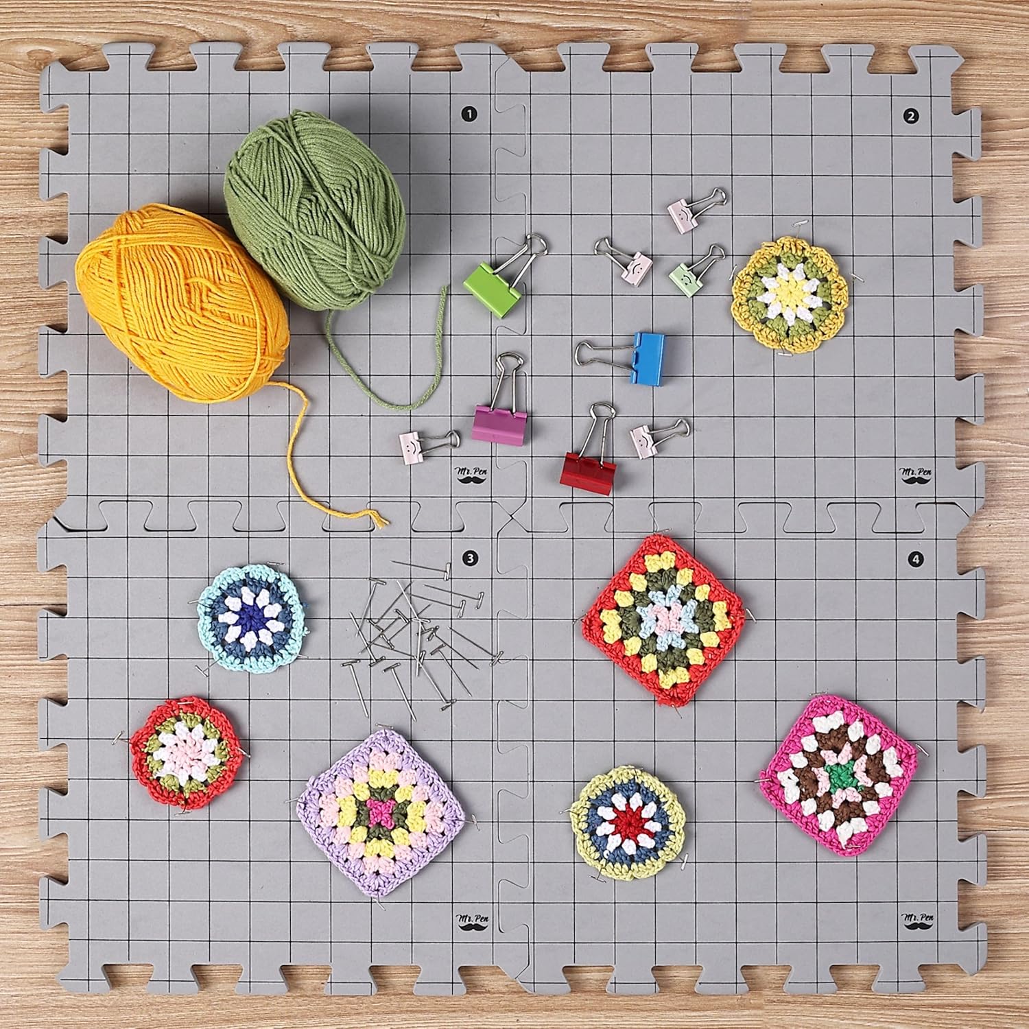 Interlocking Blocking Mats, 12”X12”, 4 Pack, Blocking Mats for Knitting & Crochet Projects with 50 T-Pins