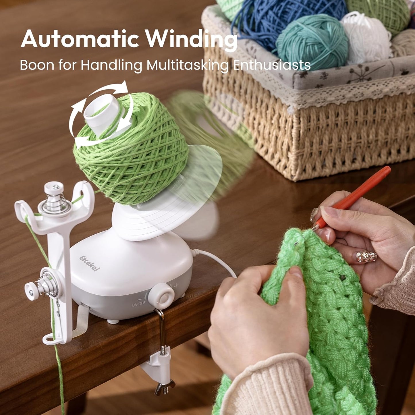 Yarn Winder, Electric Yarn Ball Winder for Crocheting, Compact Yarn Cake Winder with Strong Tension Stepless Speed, Automatic Yarn Spinner Wool Winder, Ideal Helper for Knitting Lovers(White)